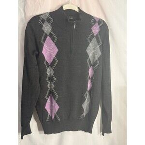 FB Class Wool Blend Sweater Argyle Black/Lavendar Sz L